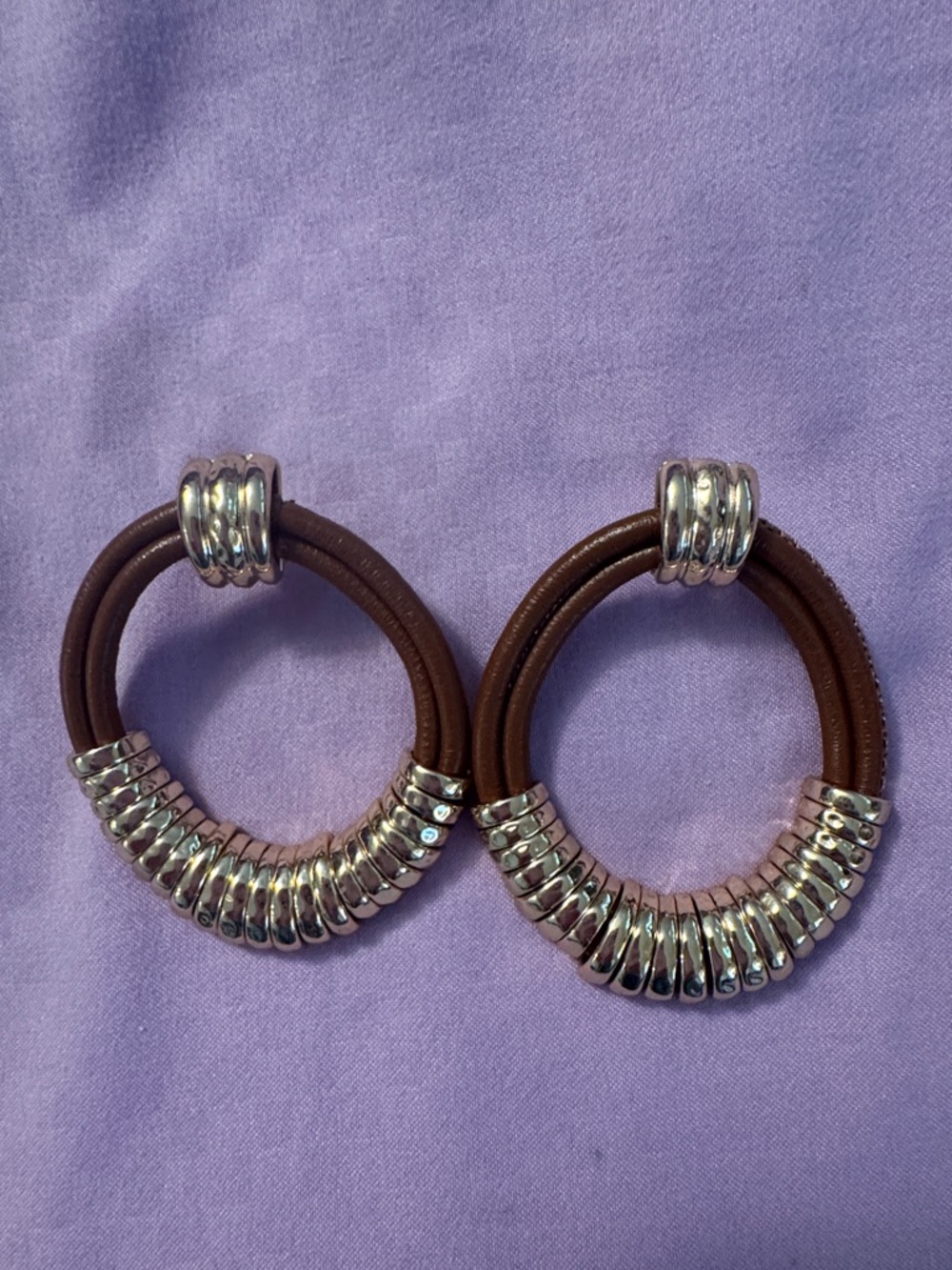Chico's Brown and Silver Hoop Earrings